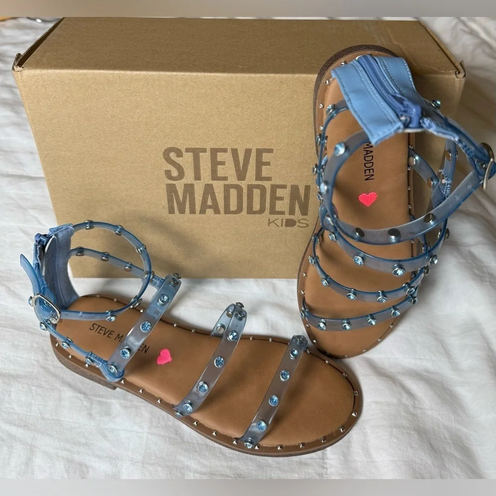 Steve Madden Clear and Blue Studded Sandals